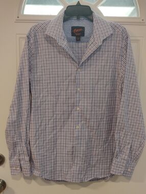 Egara Men’s Light Blue, Purple and White Check Dress Shirtnsize Large